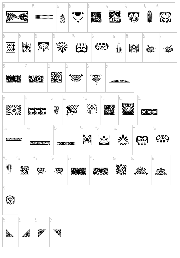 Rococo Nouveau Deco Dings font map